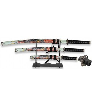 SET DE KATANAS SAMURAIS TOLE 10 IMPERIAL 32587