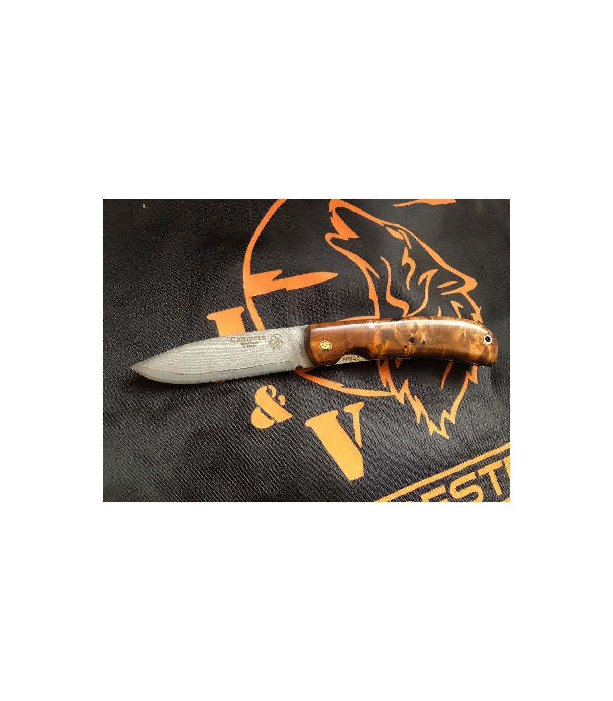 Navaja Campera de LUJO madera estabilizada naranja J&V CDA 1416-MEN-VG10