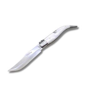 NAVAJA ARTESANA ALBACETEÑA ACRÍLICO BLANCO CON VIROLA  CELAYA 1120-PBL INOX