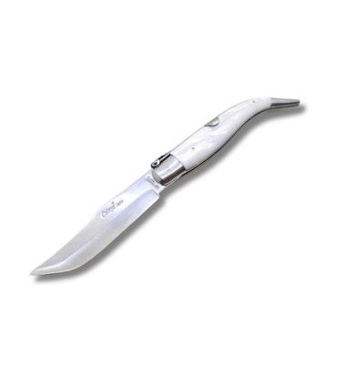 NAVAJA ARTESANA ALBACETEÑA ACRÍLICO BLANCO CON VIROLA  CELAYA 1120-PBL INOX
