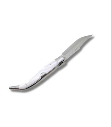 NAVAJA ARTESANA ALBACETEÑA ACRÍLICO BLANCO CON VIROLA  CELAYA 1120-PBL INOX