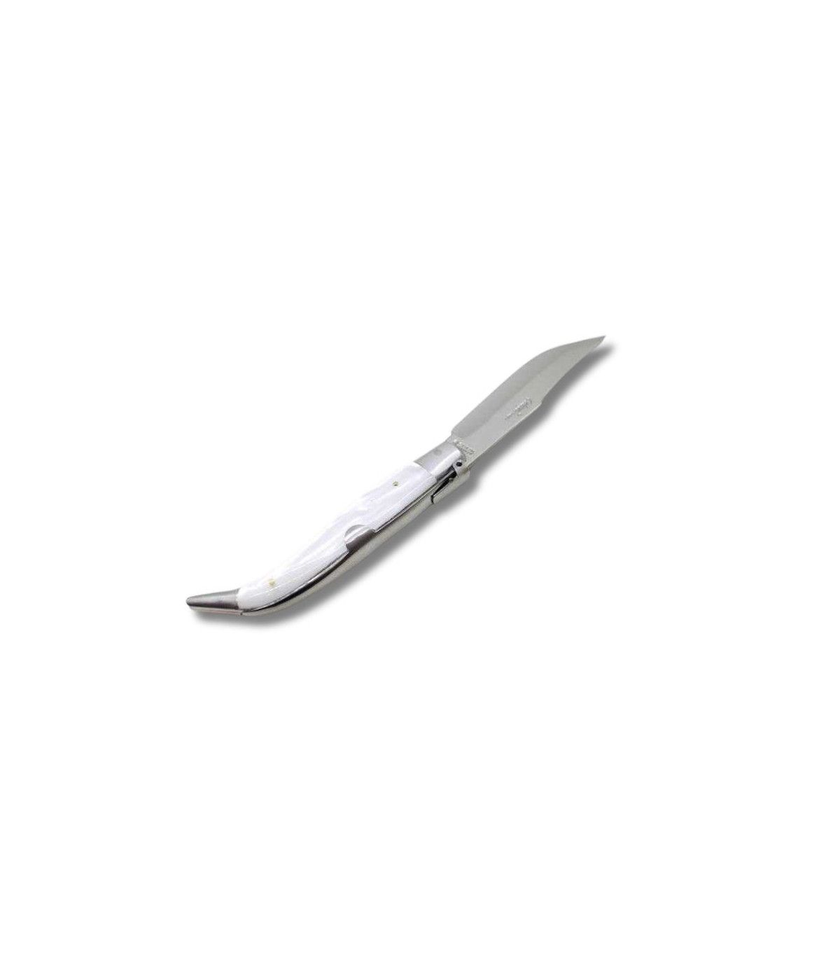 NAVAJA ARTESANA ALBACETEÑA ACRÍLICO BLANCO CON VIROLA  CELAYA 1120-PBL INOX